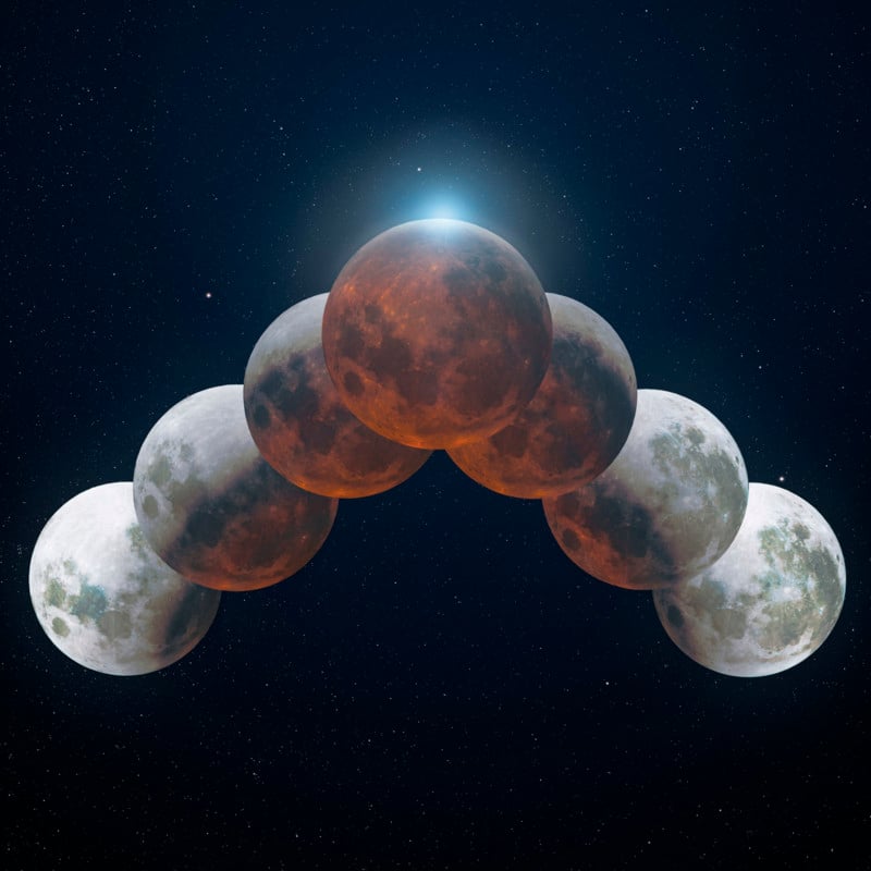 A Composite Photo of the Longest Partial Lunar Eclipse of the Century