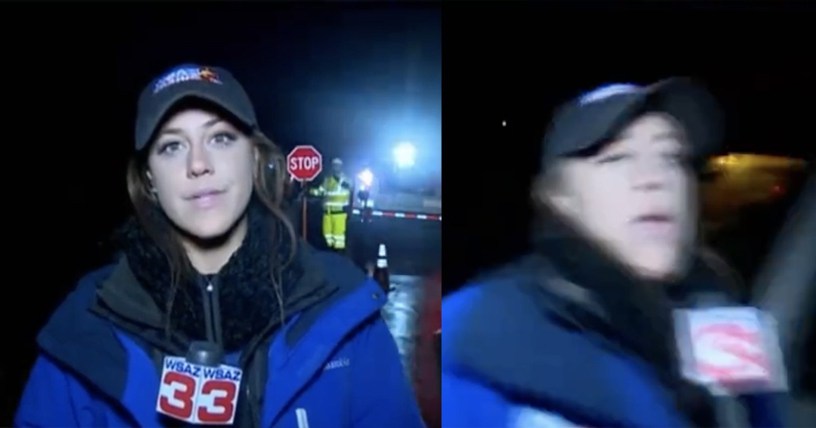  reporter hit car live broadcast finishes segment anyway 