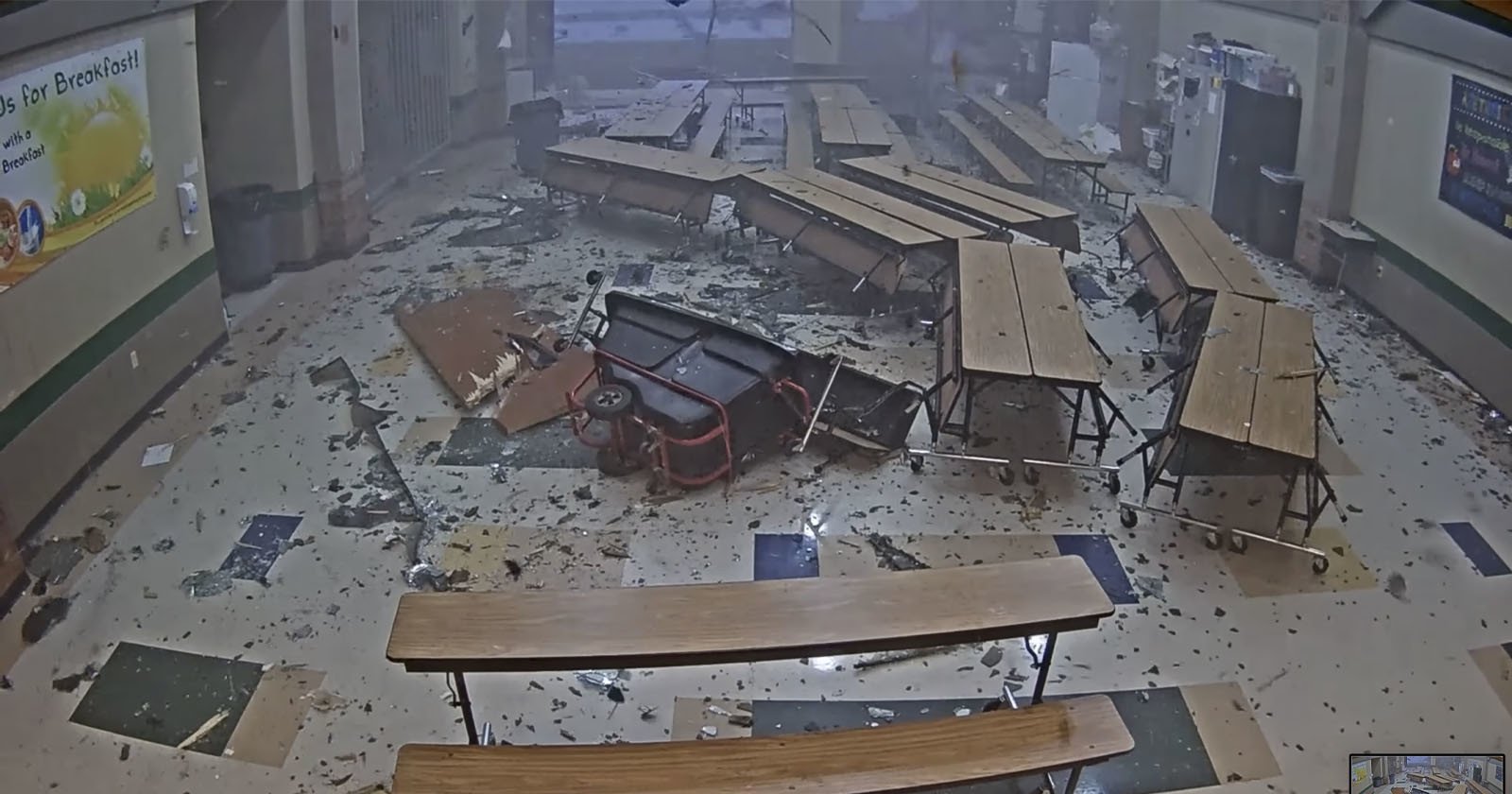The Fury of a Tornado Captured by a Schools Security Cameras