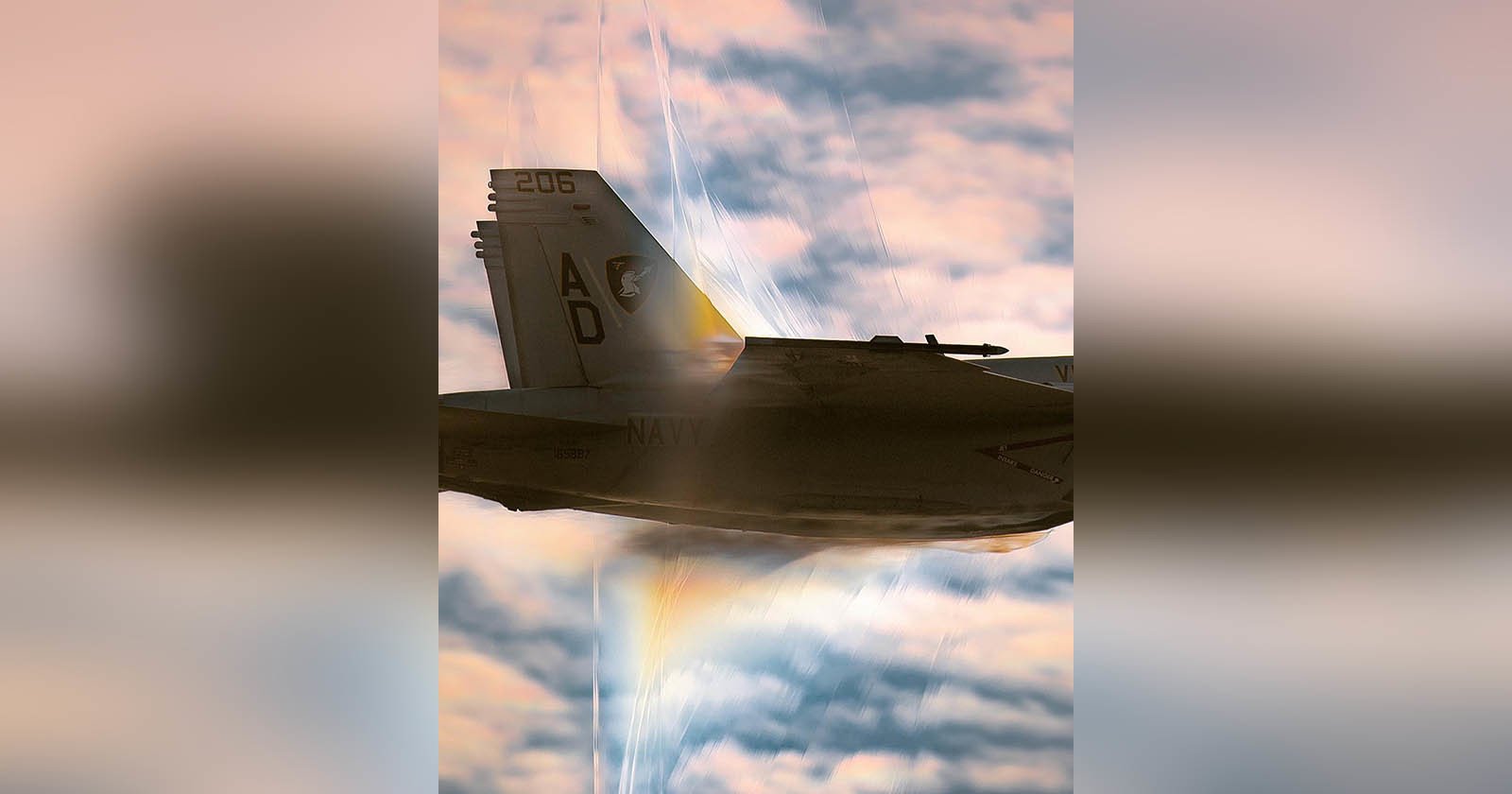 Navy Fighter Jet Seen with Shockwave Lines as It Nears Speed of Sound