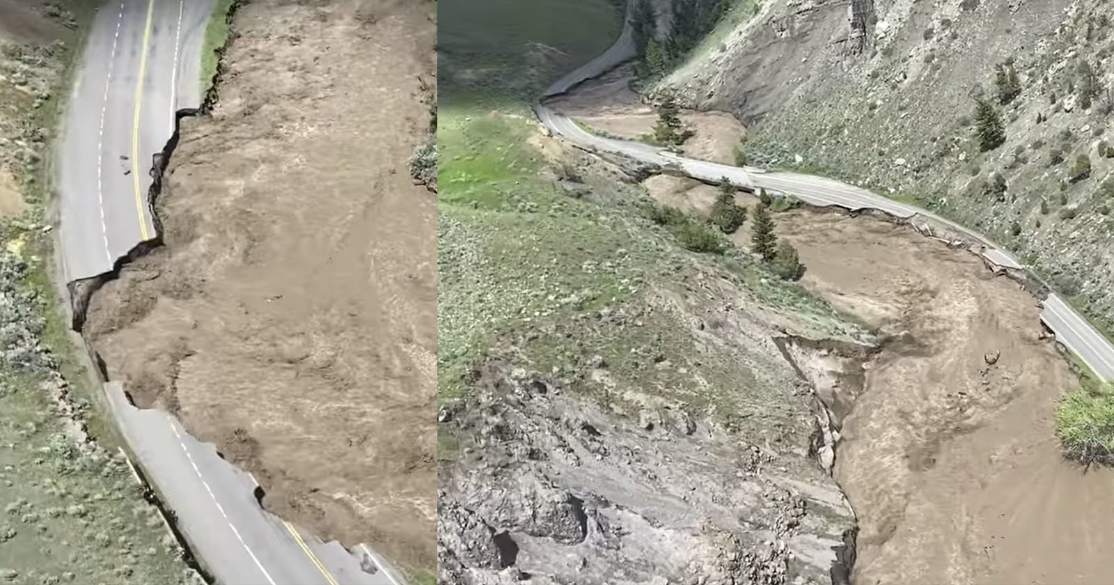  aerial footage shows devastating flooding yellowstone national park 