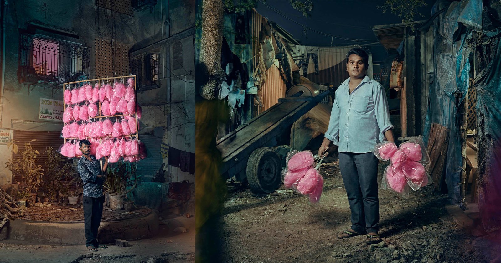 Striking Nighttime Portraits of Mumbais Cotton Candy Men