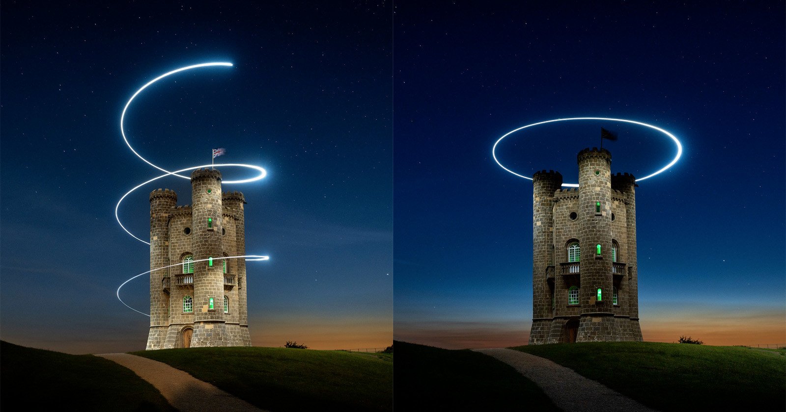  drone-mounted led gorgeously illuminates photo british tower 