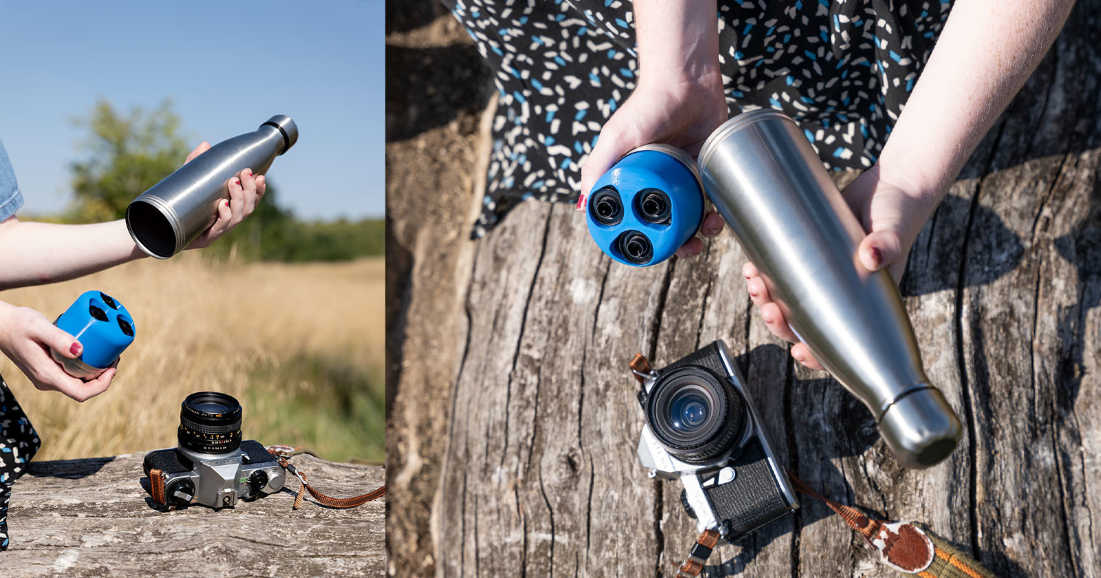 This Dual-Purpose Bottle Keeps Water and Film Cool for 24 Hours