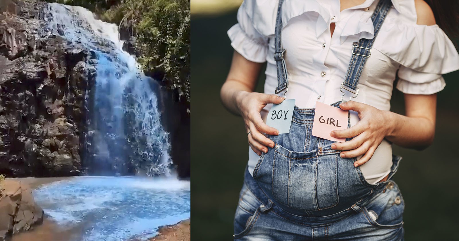  couple who dyed waterfall blue gender reveal 