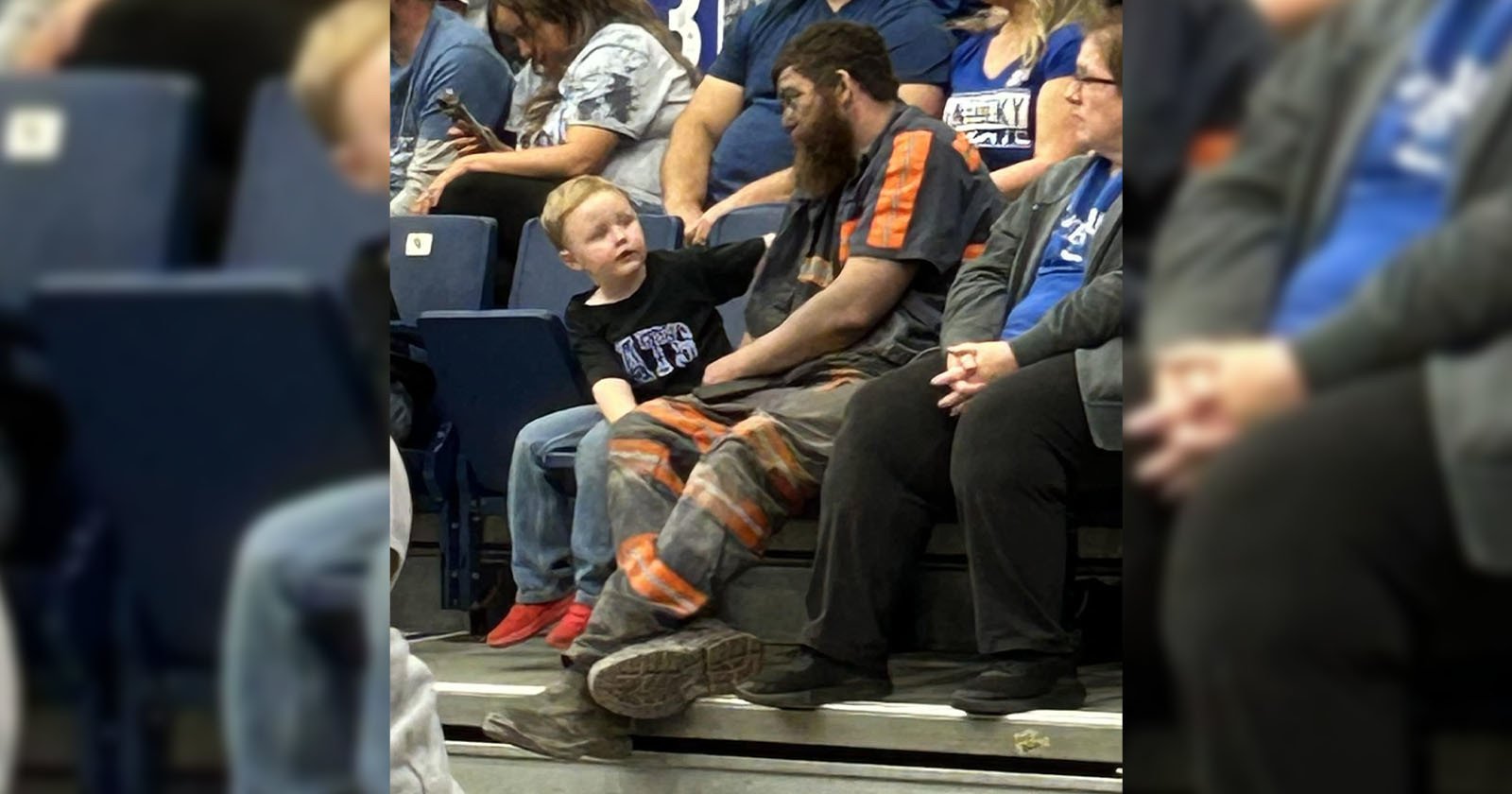 Touching Photo of Father of the Year Coal Miner and Son at a Basketball Game