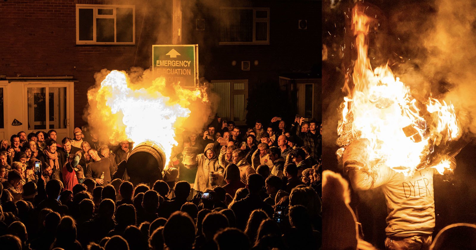 Wild Photos of Bizarre British Tradition Where Flaming Barrels Are Hauled Through Village