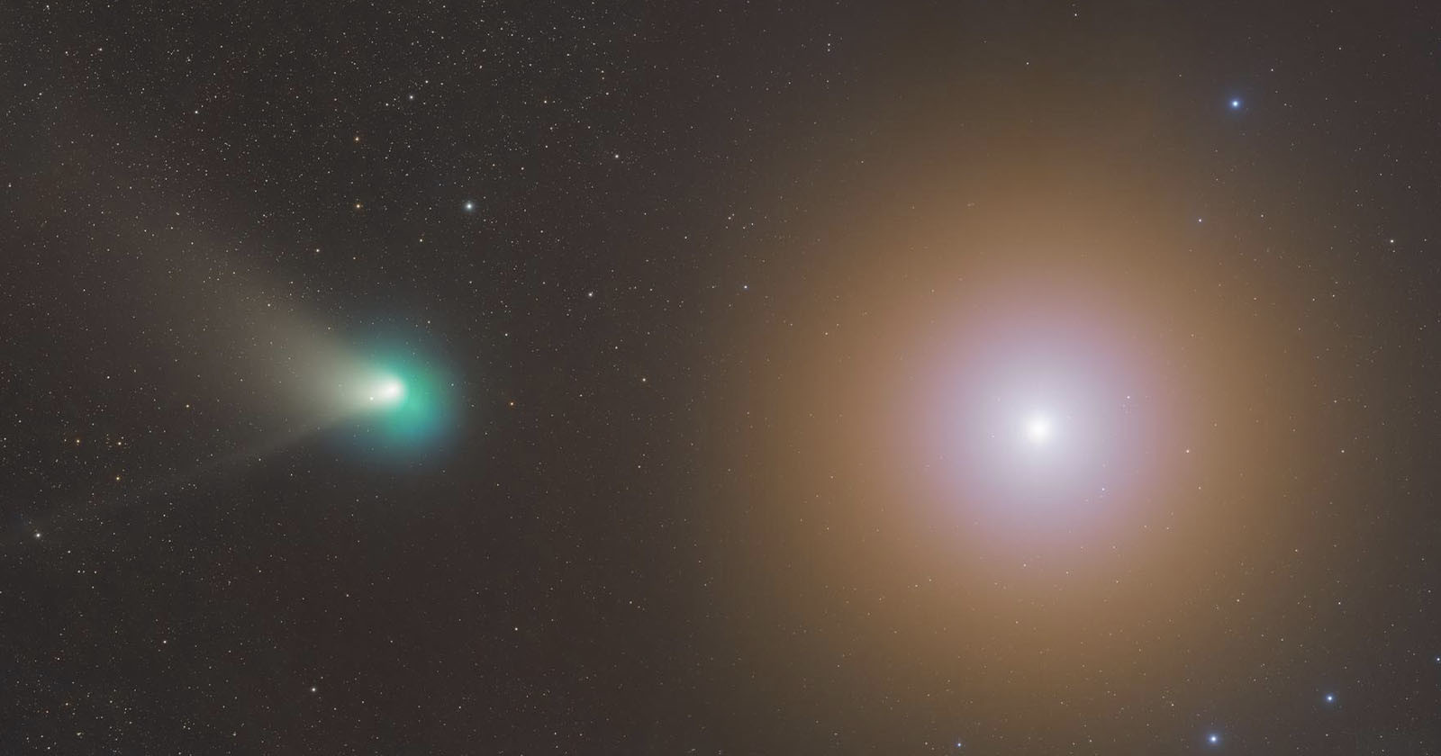 Photographers Dodge Coyotes to Capture Comet and Mars Together