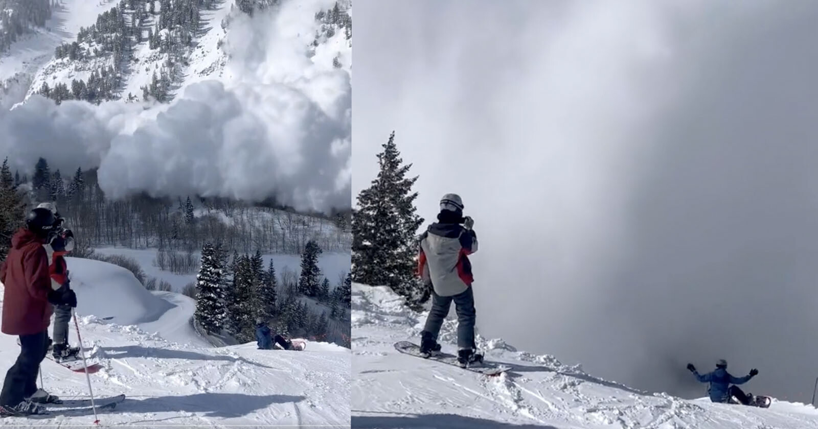 Wild Footage of Enormous Powder Cloud Avalanche Engulfing Skiers