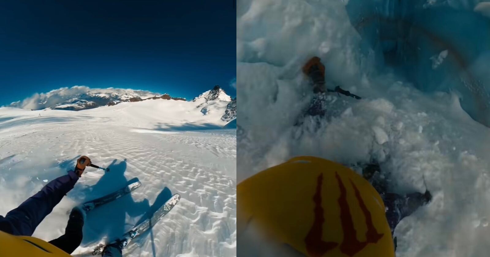 Terrifying GoPro Footage of Skier Plunging into Deep Glacier Crevasse