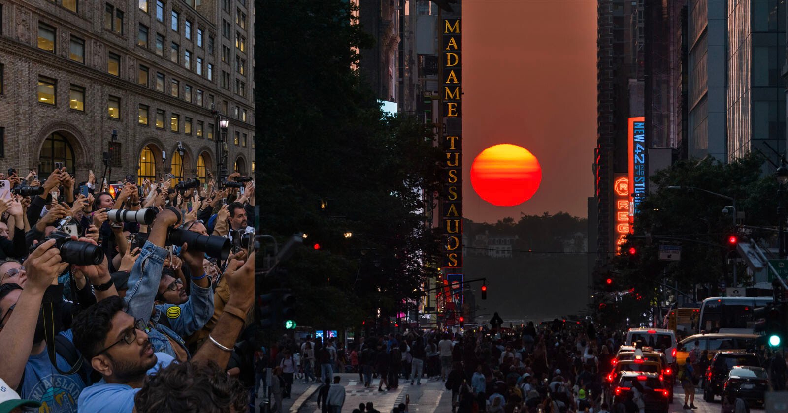  thousands photographers gather york manhattanhenge 