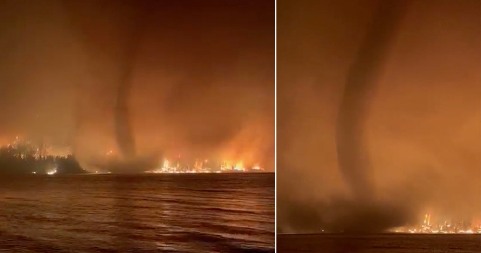  rare fire tornado filmed over lake canada 
