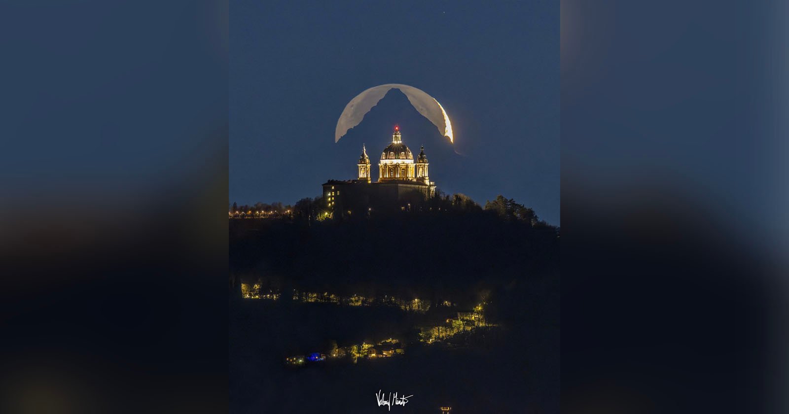 Photographer Captures Moon, Mountain, and Basilica in One Incredible Photo