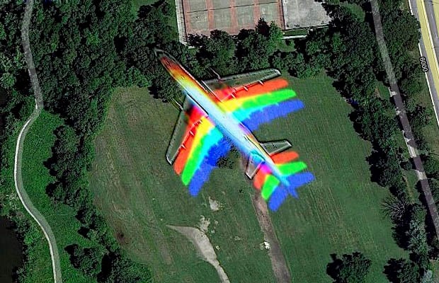 An airliner captured by Google satellite cameras