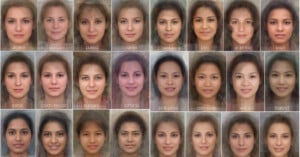 A grid of 21 female faces, each labeled with a different country: Ukraine, Sweden, Poland, Russia, Mexico, Peru, Argentina, Brazil, Serbia, Czech Republic, Hungary, Romania, Philippines, Cambodia, Vietnam, Thailand, and India.