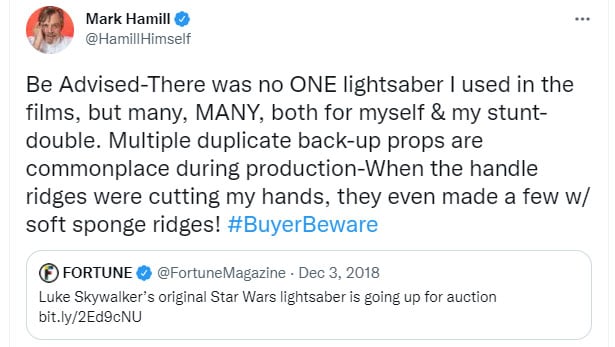A Tweet by Star Wars actor Mark Hamill
