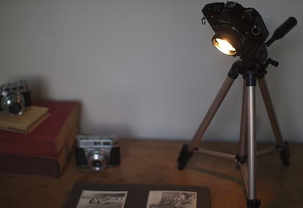 Old Camera And Tripod Turned Into An Awesome Desk Lamp