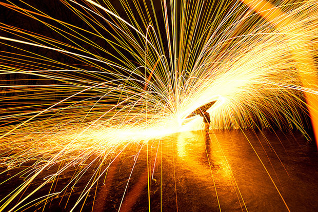 Light Painting with Light Tubes and Burning Steel Wool