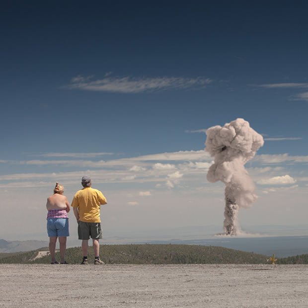 tourists watching nuclear explosions