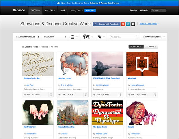 Behance is used by photographers and other creatives around the world to showcase their talents