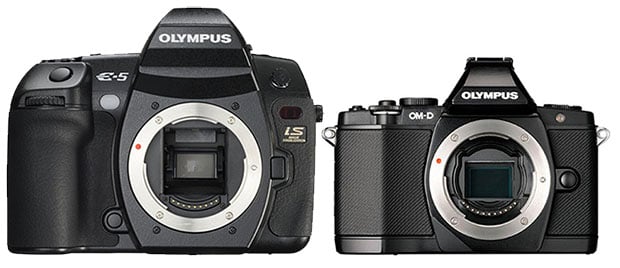 The upcoming E-5 replacement is said to be smaller than the E-5 DSLR but larger than the E-M5 mirrorless camera