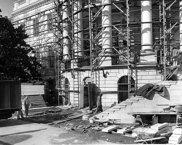 New Steps of the South Portico Being Erected during the White House Renovation