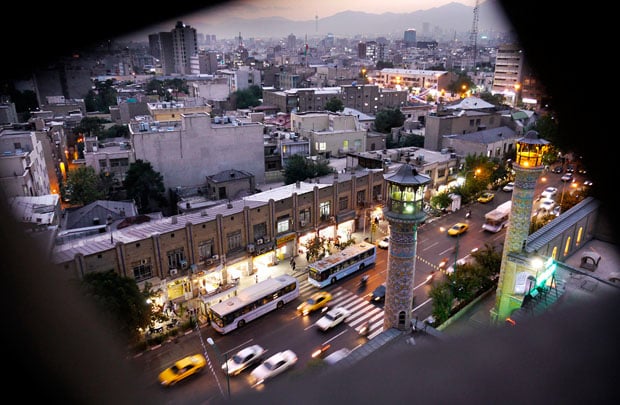 View of central Tehran from inside a minaret in Sepahsalar Mosque.