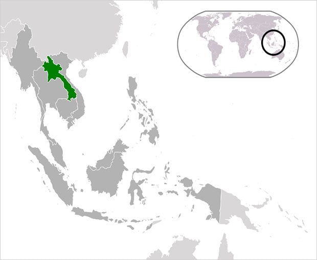 A Wikipedia map showing where Laos is located in Southeast Asia