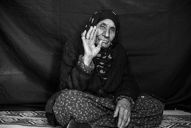 The most important thing that Salma was able to bring with her is the ring she displays in this photograph. When she was ten years old, her mother gave it to her from her death bed, saying, "Keep this ring and remember me." She intends to wear the ring to her grave. "It's not valuable – not silver, or gold – just an old ring. But it's all that I have left."