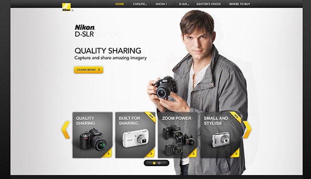 Nikon has an entire microsite dedicated to Ashton Kutcher