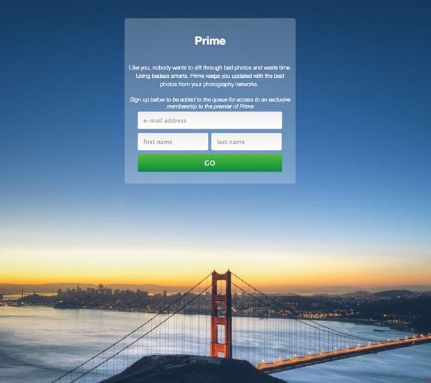 For now, Prime is hidden by a landing page with a form for people interested in being notified when the service is launched.