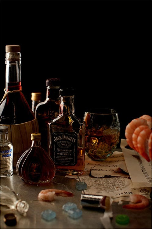 Frank Sinatra: "One bottle each: Absolute, Jack Daniel’s, Chivas Regal, Courvoisier, Beefeater Gin, white wine, red wine. Twenty-four chilled jumbo shrimp, Life Savers, cough drops."