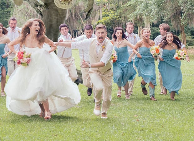 Wedding Photograph Features A Hungry TRex Chasing The Bridal P