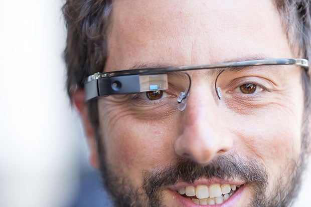 Google co-founder Sergey Brin wearing Google Glass