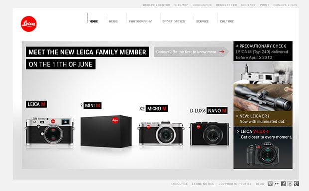 Leica's website currently features the teaser