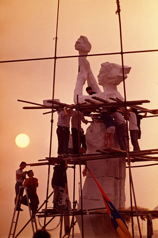 A photo of students creating the "Goddess of Democracy" during the protests in China