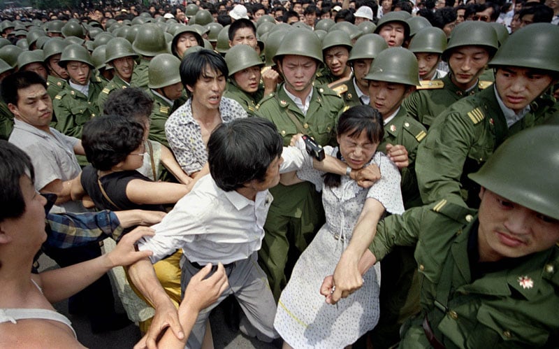 A scuffle during the 1989 Tiananmen Square protests