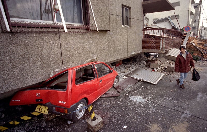 1994 Kobe earthquake smashed car