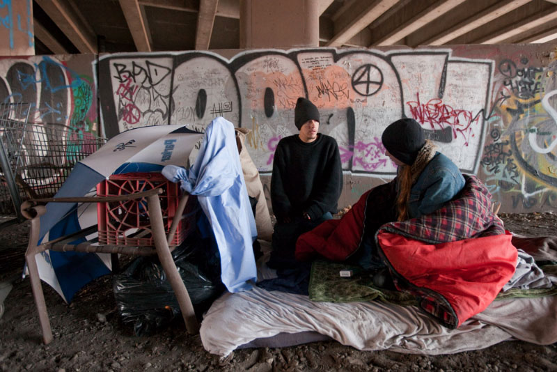 Temporary housing under the Kennedy Expressway.