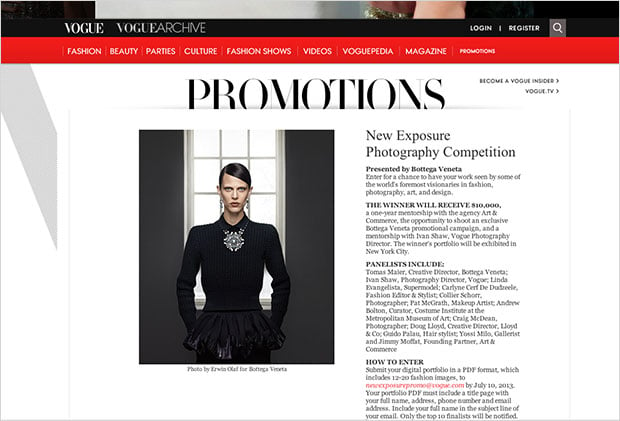 A screenshot of the Vogue photography contest