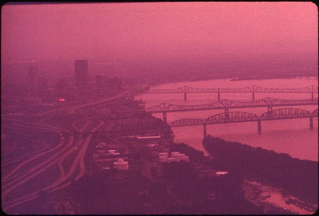 "Smog Hangs Over Louisville And Ohio River, September 1972," by William Strode