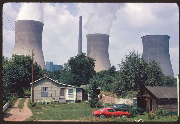 "Water cooling towers of the John Amos Power Plant loom over Poca, WV, home..." by Harry Schaefer