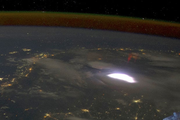 This lightning photo includes an elusive red sprite
