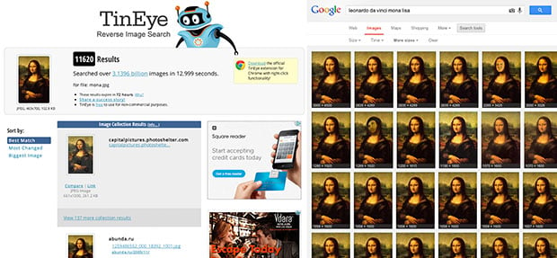 TinEye (left) and Google Image Search (right)
