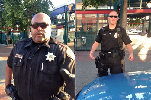Another two photos snapped by Holden, showing officers Saulet (left) and Marion (right) becoming agitated with him.