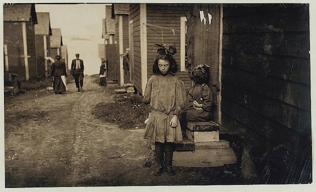 Nan de Gallant, 4 Clark St., Eastport, Maine, 9-year-old cartoner, Seacoast Canning Co., Factory #2. Packs some with her mother. Mother and two sisters work in factory. One sister has made $7 in one day. During the rush season, the women begin work at 7 a.m., and at times work until midnight. Brother works on boats. The family comes from Perry, Me., just for the summer months. Work is very irregular. Nan is already a spoiled child. Location: Eastport, Maine.