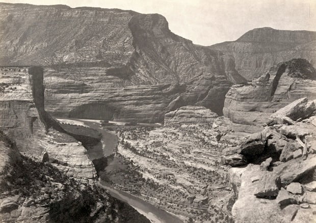 The junction of the Green and Yampah Canyons in Utah. Taken in 1872.