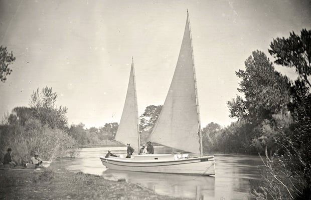 The "Nettie," an expedition boat on the Truckee River in western Nevada. Taken in 1867.