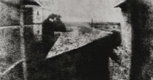 The first ever photo, showing a rooftop view, by Joseph Nicéphore Niépce
