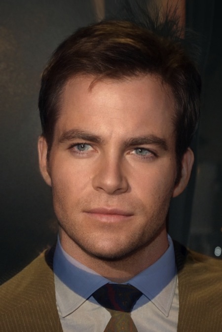 William Shatner and Chris Pine as Captain Kirk